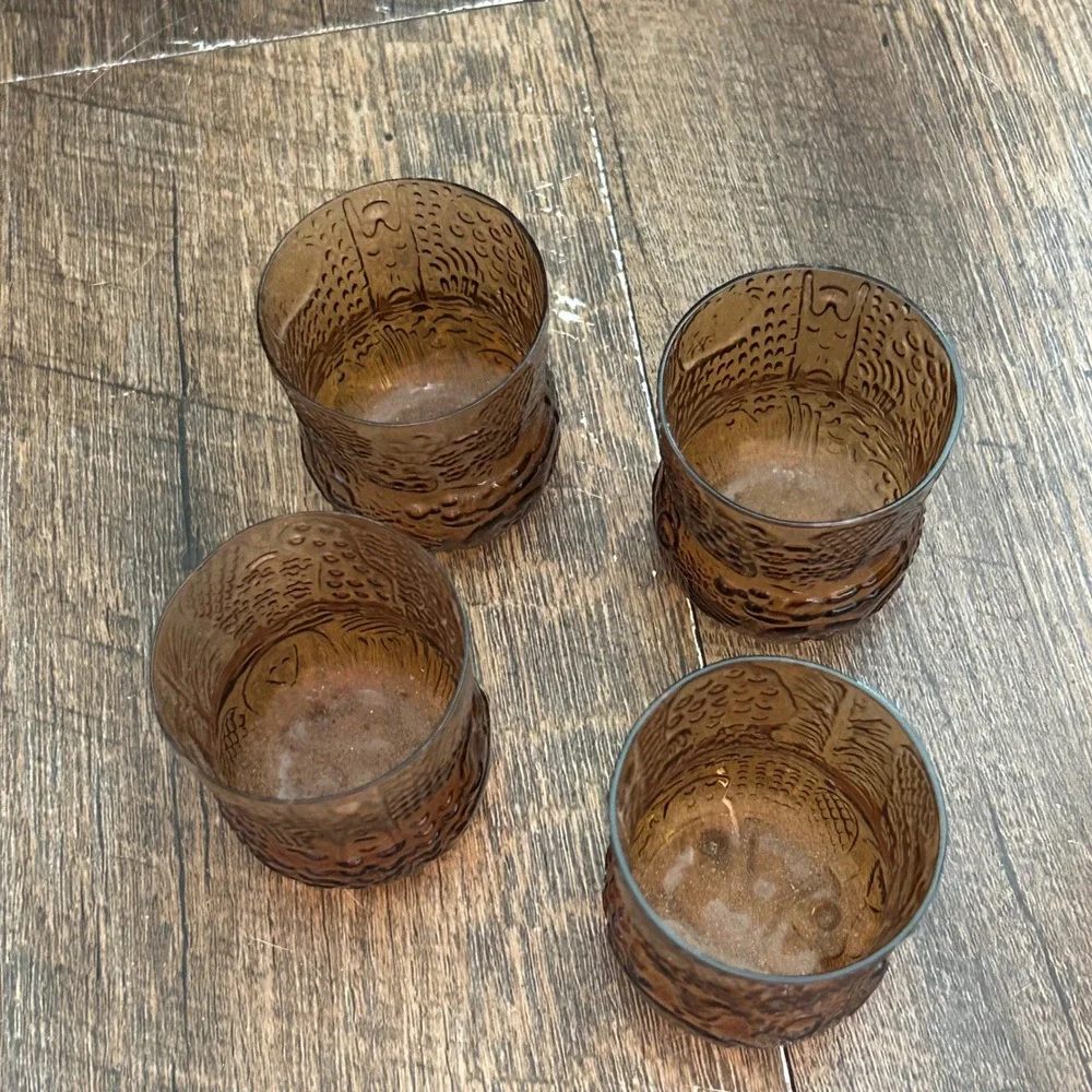 Nuutajärvi‎ Arabia Finland Oiva Toikka Fauna Amber Glass Decanter 5 Shot Glasses